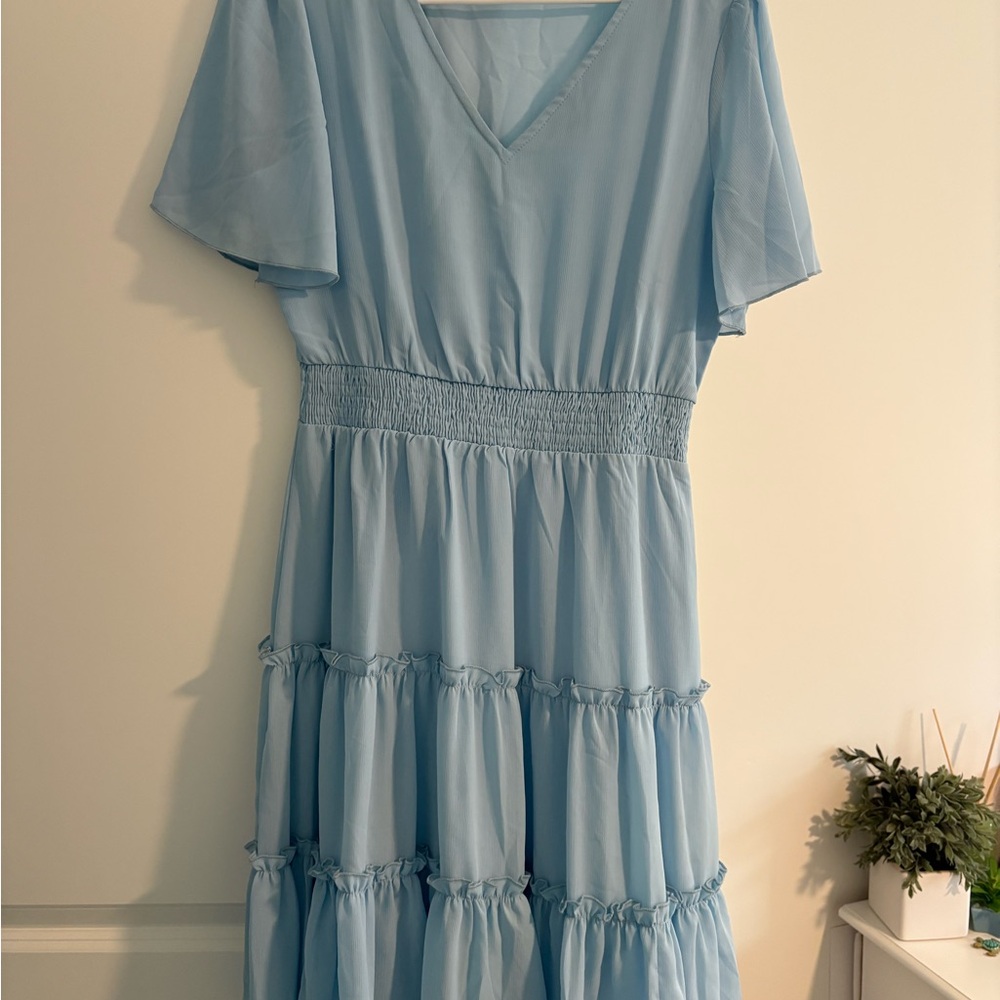 Light Blue V-Neck Dress - Picture 6 of 8